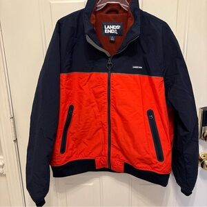 Lands' End Men's Red and Navy Colorblock Windbreaker